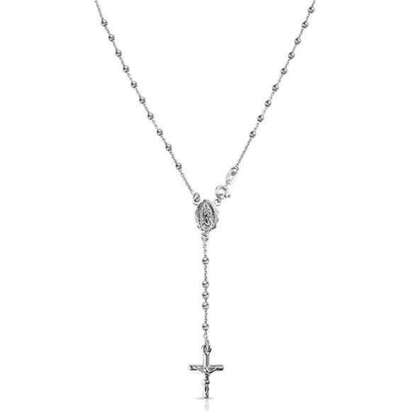 925 Sterling Silver Italian Solid Bead Chain Cross & Rosary Virgin Mary - Picture 1 of 7